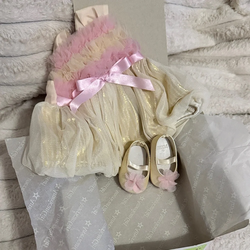 American Girl Bitty Baby Sugar and Spice Pink, Gold and Cream Dress with Shoes